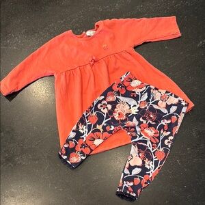 Next Baby 3-6M Pink Dress and Floral Pants Set
